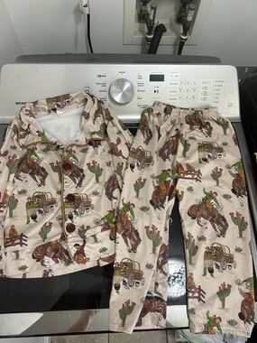 Boys 3T two piece pajama outfit set pants button down top western cowboy
